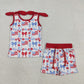 3.28 Sibling Baby Kids Sleeveless floral bow flag top shorts girls 4th of july outfits