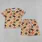 GSSO3161 Baby Girls Orange Checked Football Tennessee Top Shorts Team Slouchy Sets