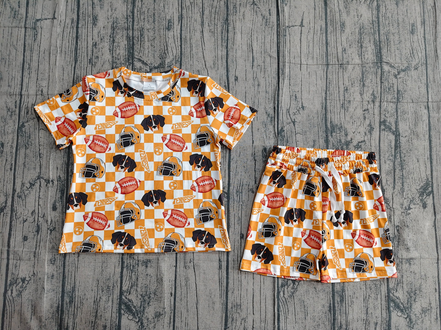 GSSO3161Baby Girls Orange Checked Football Tennessee Top Shorts Team Slouchy Sets
