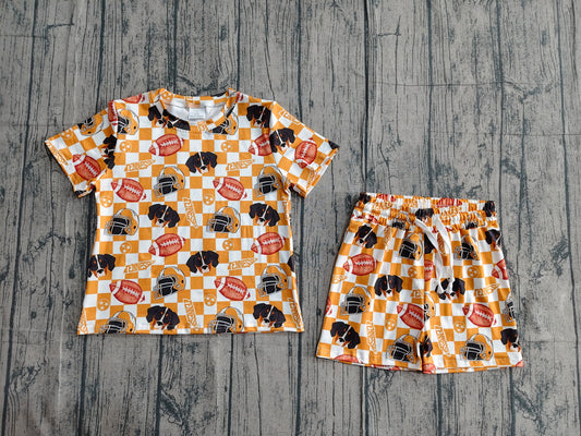 GSSO3161Baby Girls Orange Checked Football Tennessee Top Shorts Team Slouchy Sets