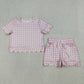 3.31 GSSO3183 Baby Girls Short Sleeve Light Pink Checked Top Shorts Scallop Clothes Sets