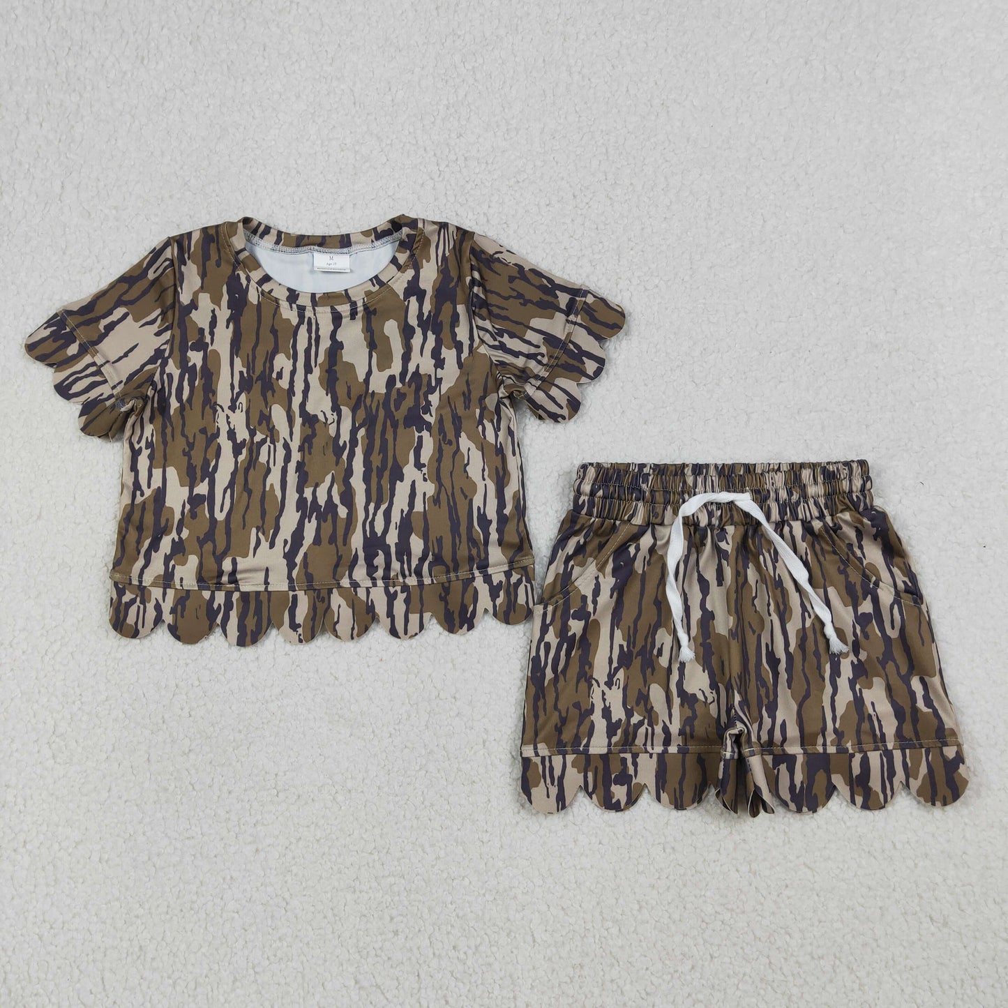 4.1 GSSO3225 Baby Girls Southern Olive Camo Top Shorts Scallop Clothes Sets