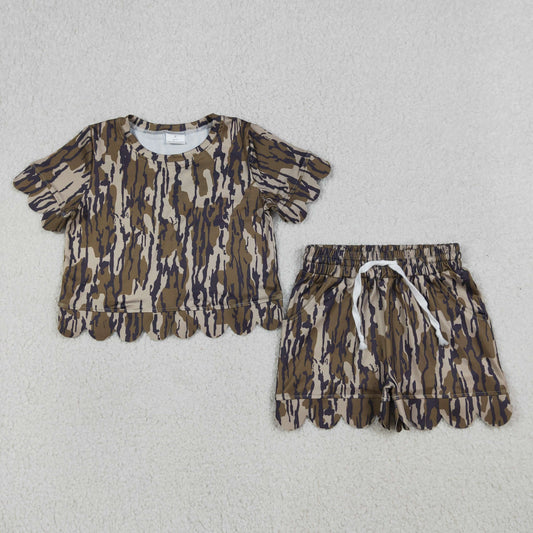 4.1 GSSO3225 Baby Girls Southern Olive Camo Top Shorts Scallop Clothes Sets