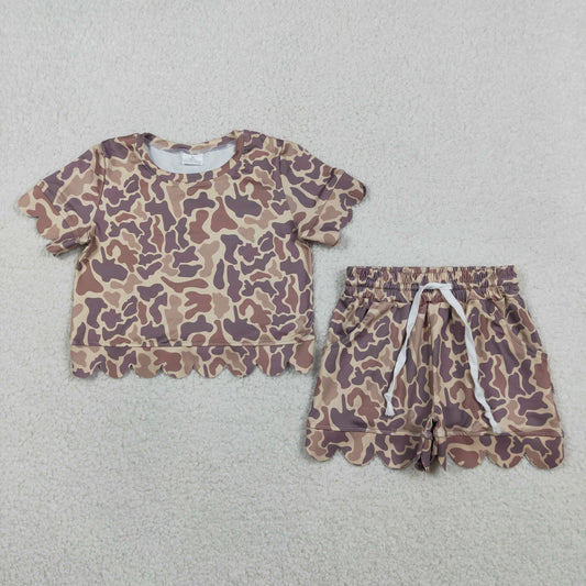 3.30 GSSO3227 Baby Girls Southern Khaki Camo Top Shorts Scallop Clothes Sets