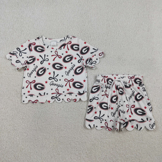 3.30 GSSO3250 Baby Girls Star Bows Scallop Shorts Team Clothes Sets