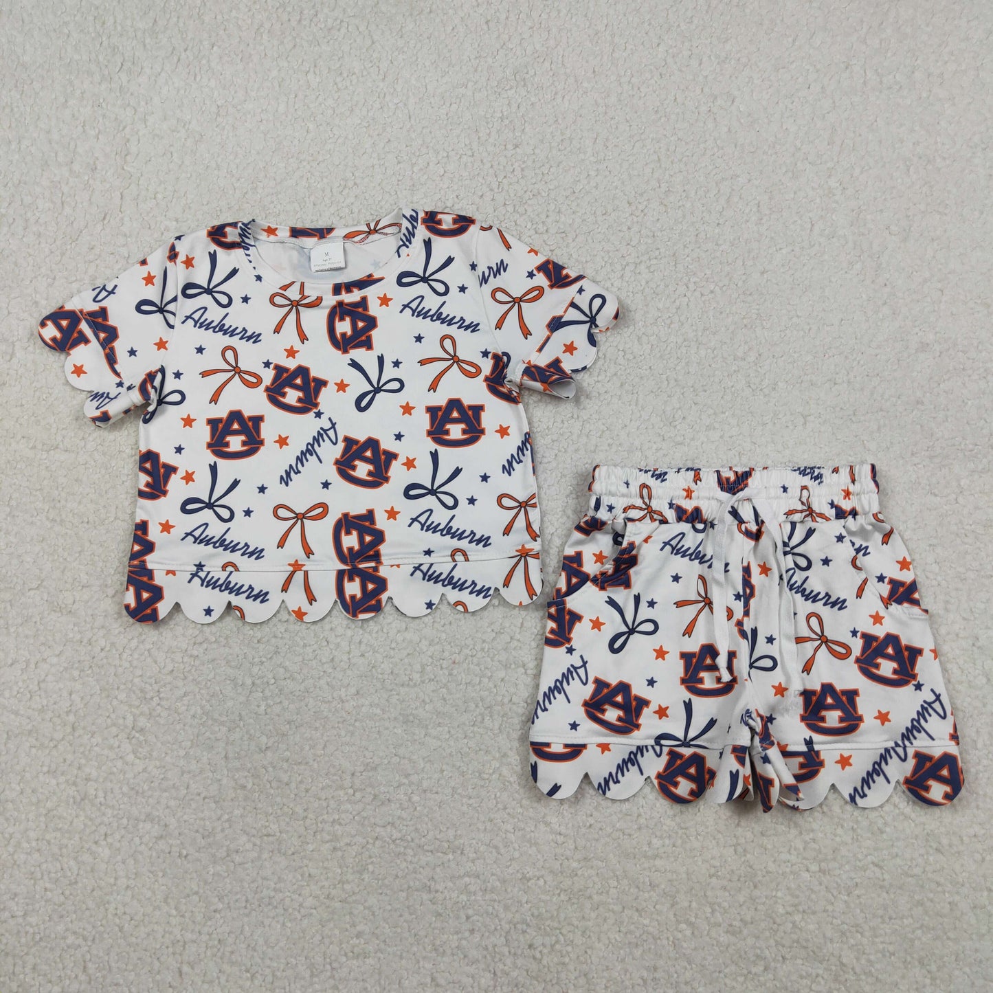 3.30 GSSO3252 Baby Girls Short Sleeve Star Bows Top Scallop Shorts Team Clothes Sets