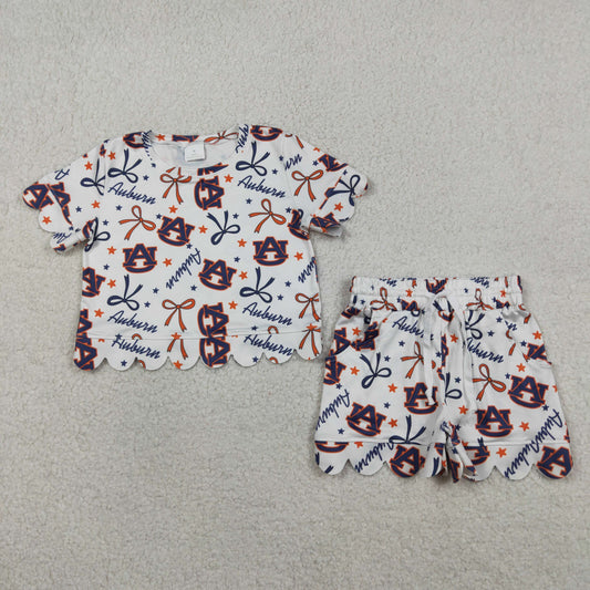 3.30 GSSO3252 Baby Girls Short Sleeve Star Bows Top Scallop Shorts Team Clothes Sets