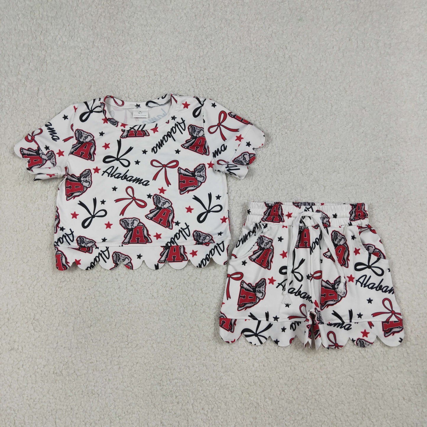 GSSO3253 Baby Girls Star Bows A Elephants Top Scallop Shorts Team Clothes Sets