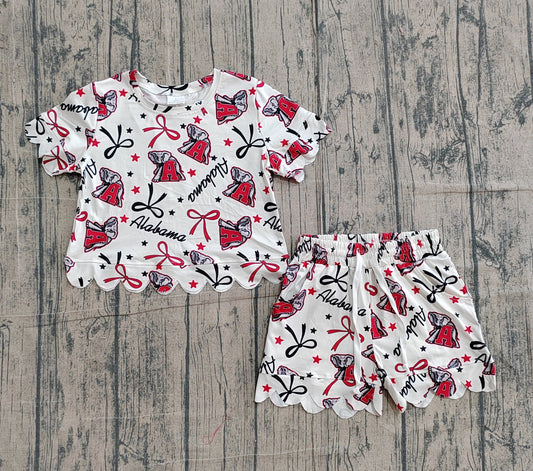 GSSO3253Baby Girls Star Bows A Elephants Top Scallop Shorts Team Clothes Sets