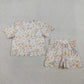 3.30 GSSO3268 Baby Girls Short Sleeve Colorful Flowers Top Shorts Scallop Clothes Sets