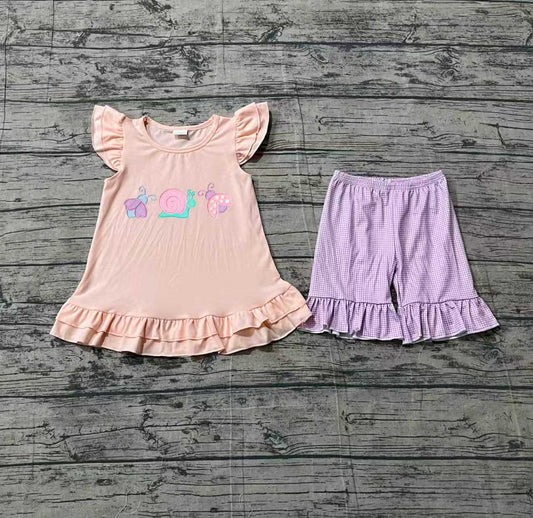 GSSO3305Embroidery Ladybirds Snails Baby Girls Tunic Ruffle Shorts Clothes Sets Preorder