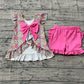 GSSO3353Baby Girls Colorful Daisy Flowers Back Bow Tunic Ruffle Shorts Clothes Sets Preorder