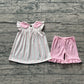 GSSO3363Baby Girls Pink Flowers Stripe Collar Tunic Ruffle Shorts Clothes Sets Preorder