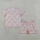 3.28 GSSO3379 Baby Girls Short Sleeve Bows Flowers Checked Top Shorts Slouchy Set