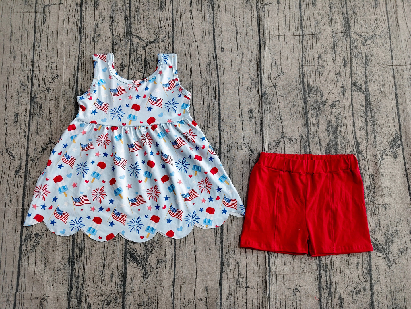 GSSO3386Baby Girls Sleeveless Popsicle Flags Tunic Shorts 4th of July Clothes Set Preorder