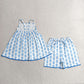 RTS NO MOQ milk silk GSSO3416 Baby Girls Strap Blue Flowers Plaid Tunic Short Clothes Sets