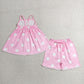 RTS NO MOQ milk silk GSSO3417 Baby Girls Pink Strap Polka Dots Tunic Short Clothes Sets