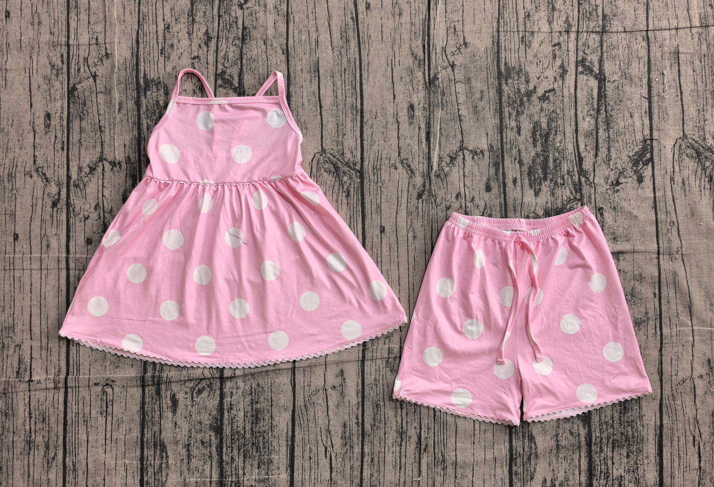 GSSO3417 Baby Girls Pink Strap Polka Dots Tunic Short Clothes Sets Preorder