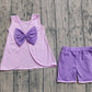 GSSO3461Baby Girls Lavender Sleeveless Back Bows Tunic Ruffle Shorts Clothes Sets