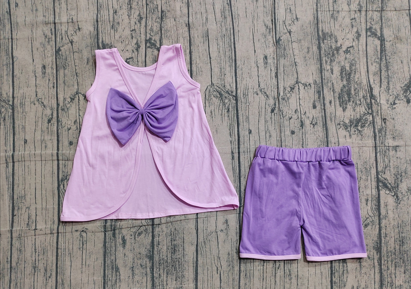 GSSO3461Baby Girls Lavender Sleeveless Back Bows Tunic Ruffle Shorts Clothes Sets
