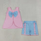 4.1 GSSO3462  Baby Girls Pink Sleeveless Back Bows Tunic Ruffle Shorts Clothes Sets