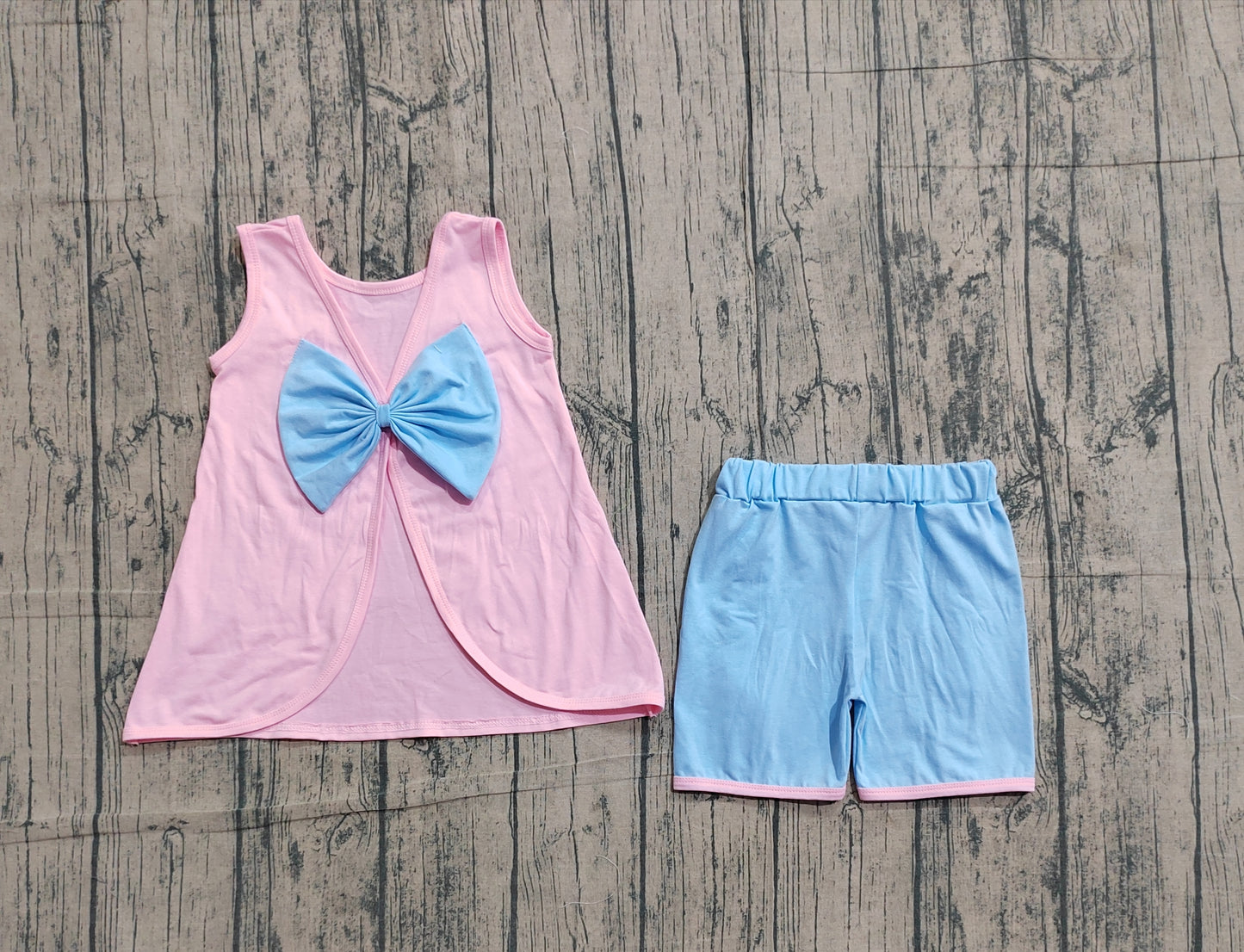 GSSO3462Baby Girls Pink Sleeveless Back Bows Tunic Ruffle Shorts Clothes Sets