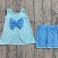 GSSO3463Baby Girls Blue Sleeveless Back Bows Tunic Ruffle Shorts Clothes Sets