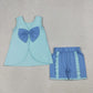 4.1 GSSO3463 Baby Girls Blue Sleeveless Back Bows Tunic Ruffle Shorts Clothes Sets