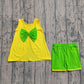 GSSO3464Baby Girls Sleeveless Back Bows Tunic Green Ruffle Shorts Clothes Sets Preorder