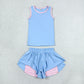 RTS NO MOQ Yoga GSSO3527 Baby Girls Blue Sleeveless Vests Top Butterfly Short Yoga Active Clothes Set
