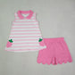 NEW RTS NO MOQ milk silk GSSO3631 Embroidery Strawberry Baby Girls Pink Stripe Tunic Scallop Shorts Clothes Set
