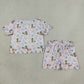 NEW RTS NO MOQ milk silk GSSO3737 Baby Girls Ducks Flowers Bows Top Pockets Short Hunting Scallop Clothes Sets