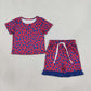 RTS NO MOQ Sibling milk silk Baby Girls Leopard Print Short Sleeve Top Ruffle Hem Shorts Summer Set