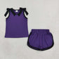 NEW RTS NO MOQ cotton GSSO3815 Baby Girls Purple Black Bows Sleeveless Top Short Sets