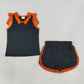 NEW RTS NO MOQ cotton GSSO3822 Baby Girls Black Orange Bows Sleeveless Top Short Clothes Sets