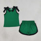 NEW RTS NO MOQ cotton GSSO3825 Baby Girls Green Black Bows Sleeveless Top Short Clothes Sets