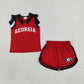 NEW RTS NO MOQ milk silk GSSO3834 Vinyl Baby Girls Team Solid Black Bow Sleeveless Red Top Short Bottom Outfit Set