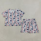 NEW RTS NO MOQ milk silk GSSO3854 Baby Girls Patriots Bows Stripe Top Pockets Short Team Scallop Clothes Sets