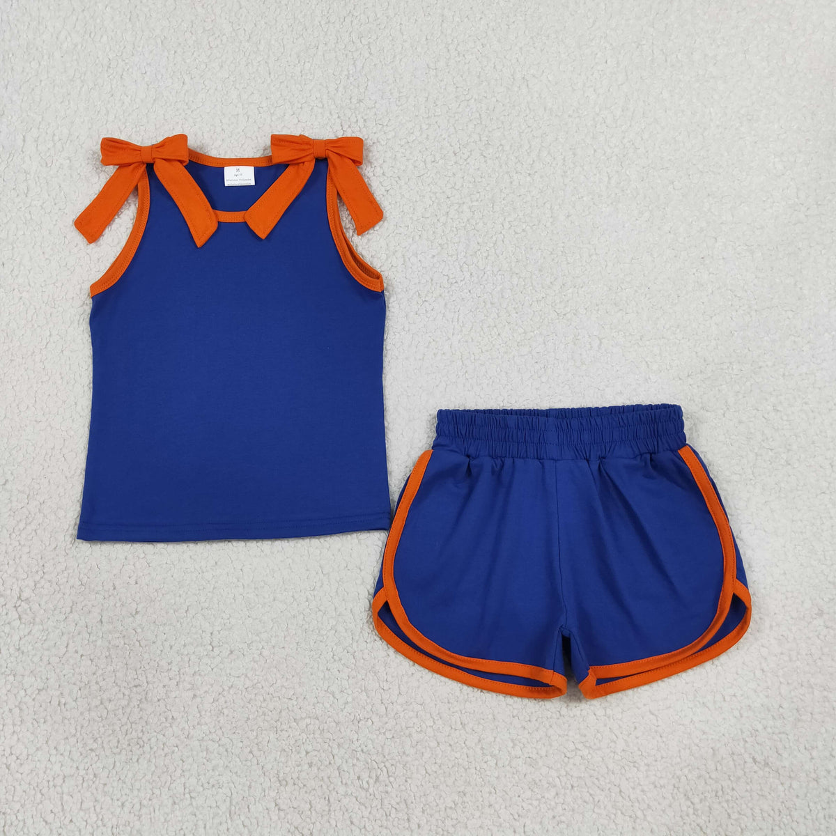 NEW RTS NO MOQ milk silk GSSO3857 Baby Girls Hot Blue Orange Bows Sleeveless Vest Pockets Short Clothes Sets