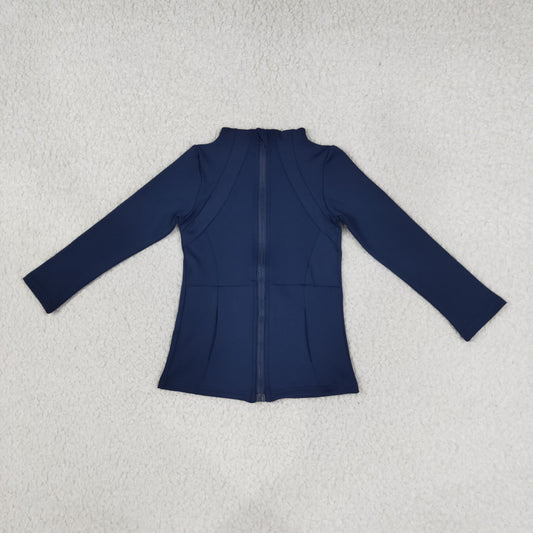 RTS NO MOQ yoga GT0677 Baby Girls Navy Long Sleeve Zip Pockets Yoga Active Jackets Top
