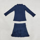 NEW RTS NO MOQ yoga fabric cotton GLD1705（GT0677+GLK0122）Baby Girls Navy Zip Pockets Jacket Top Pleated Skirt Short Yoga Active Casual Clothes Set