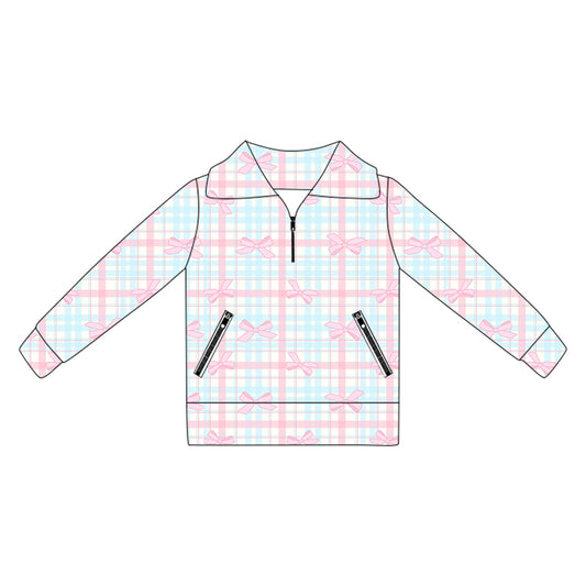 6.2GT1067 Blue Plaid Bow Yoga Top