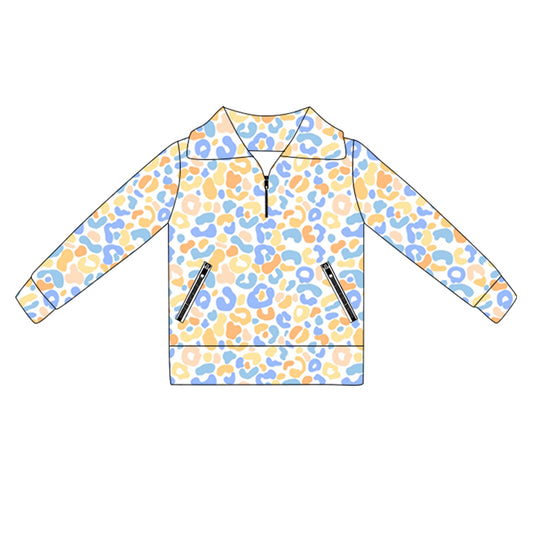 6.2GT1069 Blue Leopard Print Long Sleeve Yoga Top