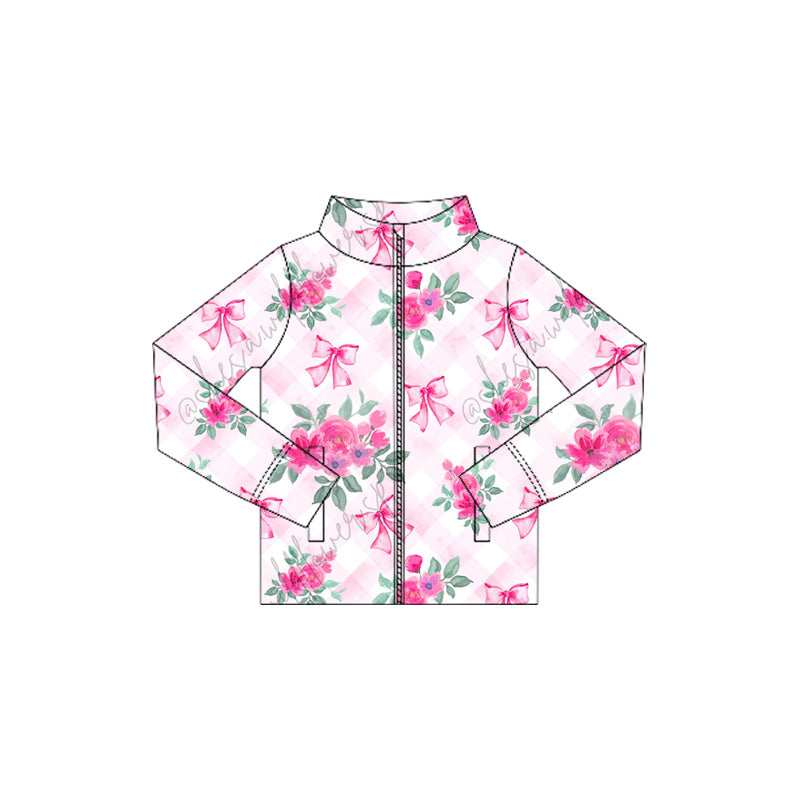 6.6GT1081 Rose Bow Zipper Long Sleeve Top