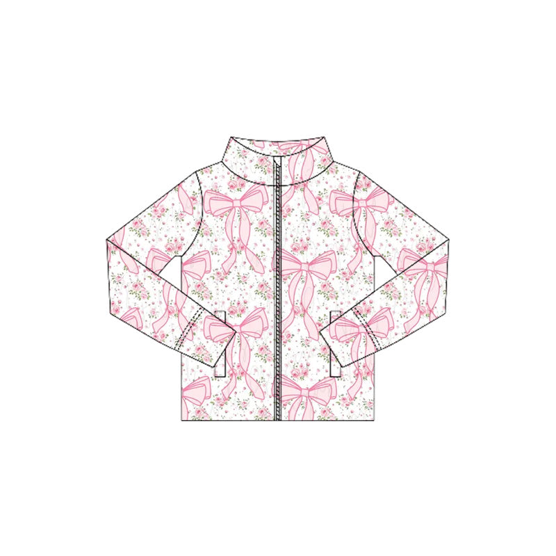 6.6GT1082 Bowknot Floral Zipper Long Sleeve Top