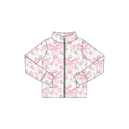 6.6GT1082 Bowknot Floral Zipper Long Sleeve Top