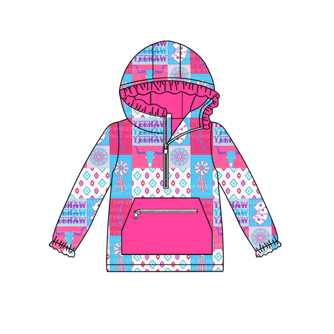 7.26GT119 Rose red cow hooded long-sleeved top