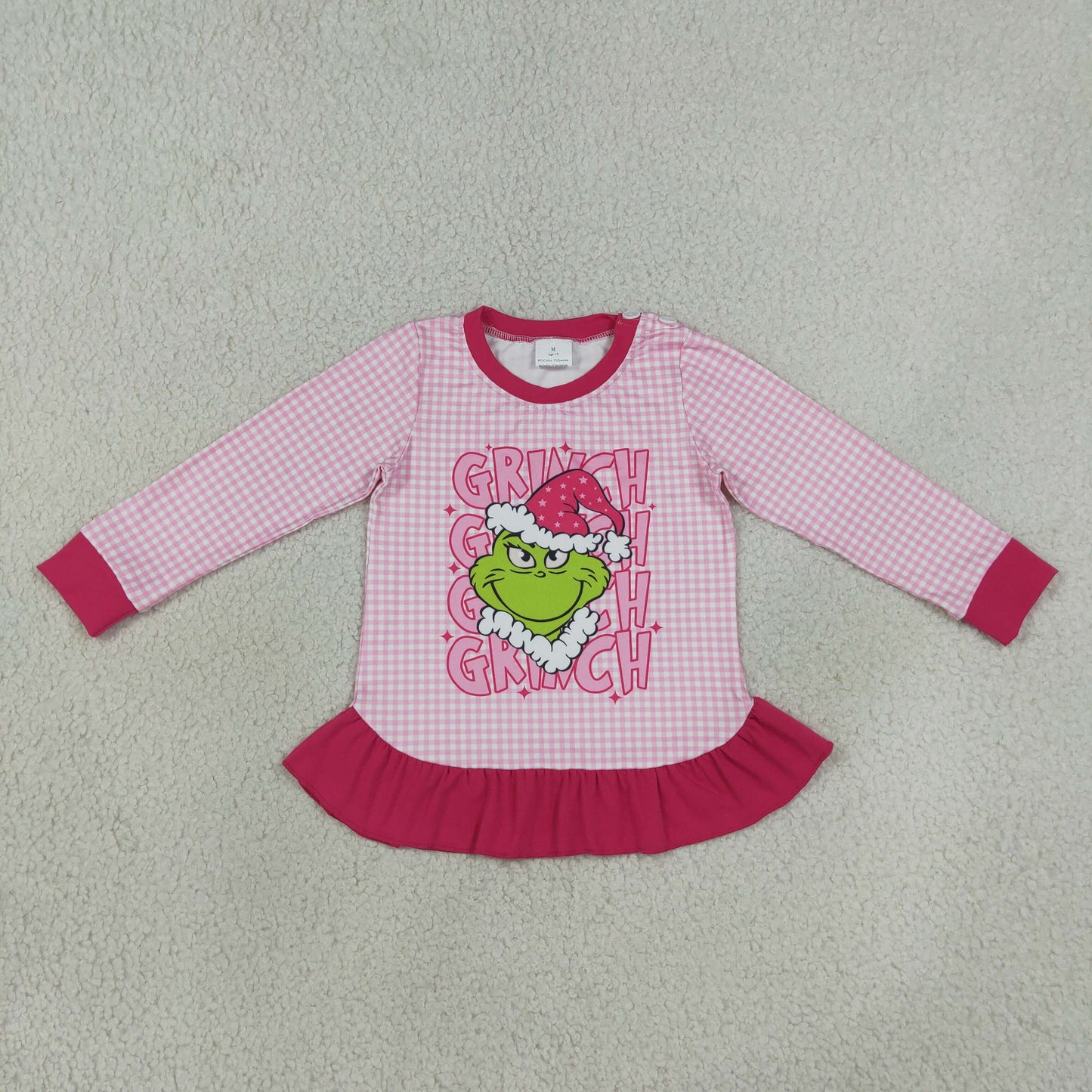 NEW RTS NO MOQ milk silk GT1154 Cute Clothes Baby Girls Print Plaid Christmas Short Sleeve Tee Shirt Holiday Casual Top