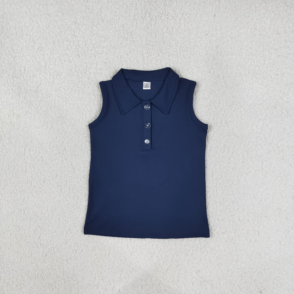 NEW RTS NO MOQ yoga fabric cotton GT1159 Baby Girls Navy Sleeveless Yoga Active Button Vests Top