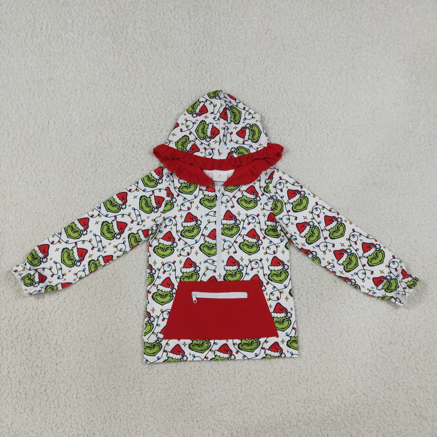 NEW RTS NO MOQ milk silk GT1163 Cute Clothes Baby Girls Christmas Plaid Print Pocket Zipper Christmas Hoodie Tops